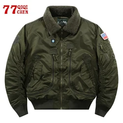 Winter Ma1 Bomber Jacket Men Nylon Waterproof Multiple Pockets Plush Turndown Collar Jackets Vintage Casual Loose Coat Chaquetas