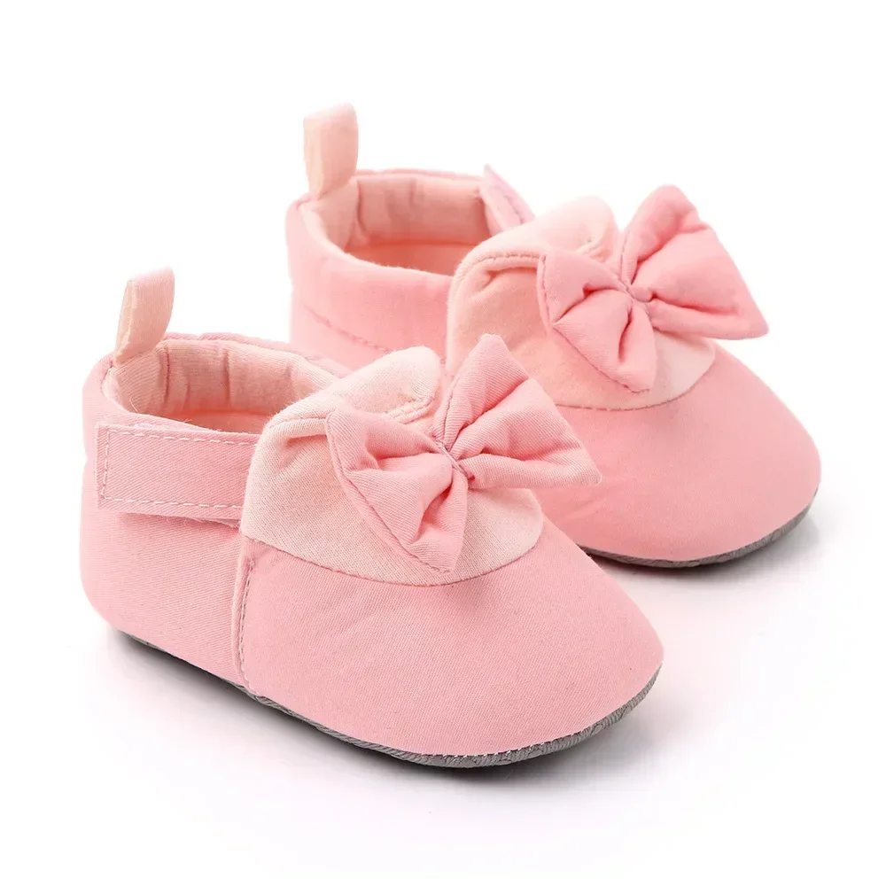 Baby Girl Shoes Pink Cute Bowknot Warm Cotton Soft Flats Sole Baby Shoes For Newborn Baby Toddler Infant 0-18M