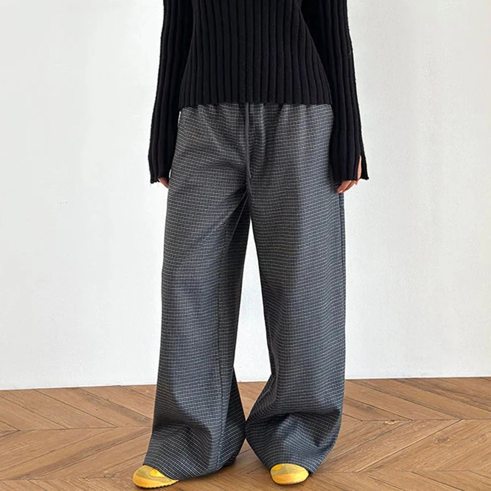 سراويل نسائية منقوشة واسعة الساق بخصر مطاطي سراويل شارع كبيرة الحجم للارتداء اليومي والنشاط الخارجي ملابس الشارع