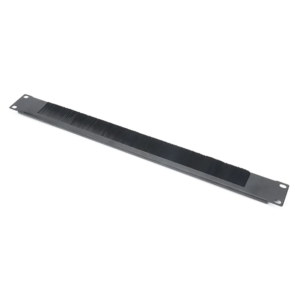 Half Closed Network Patch Panel Brush Rack Mounted 19' Metal Black 1U Height Cable Management for Data Center Rack