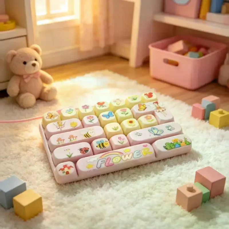 Animal Flower Floral Prints Keyboard Button Stress Relief Toy Bag Pendant Ornament Kids Decompression Toys Cute Cartoon