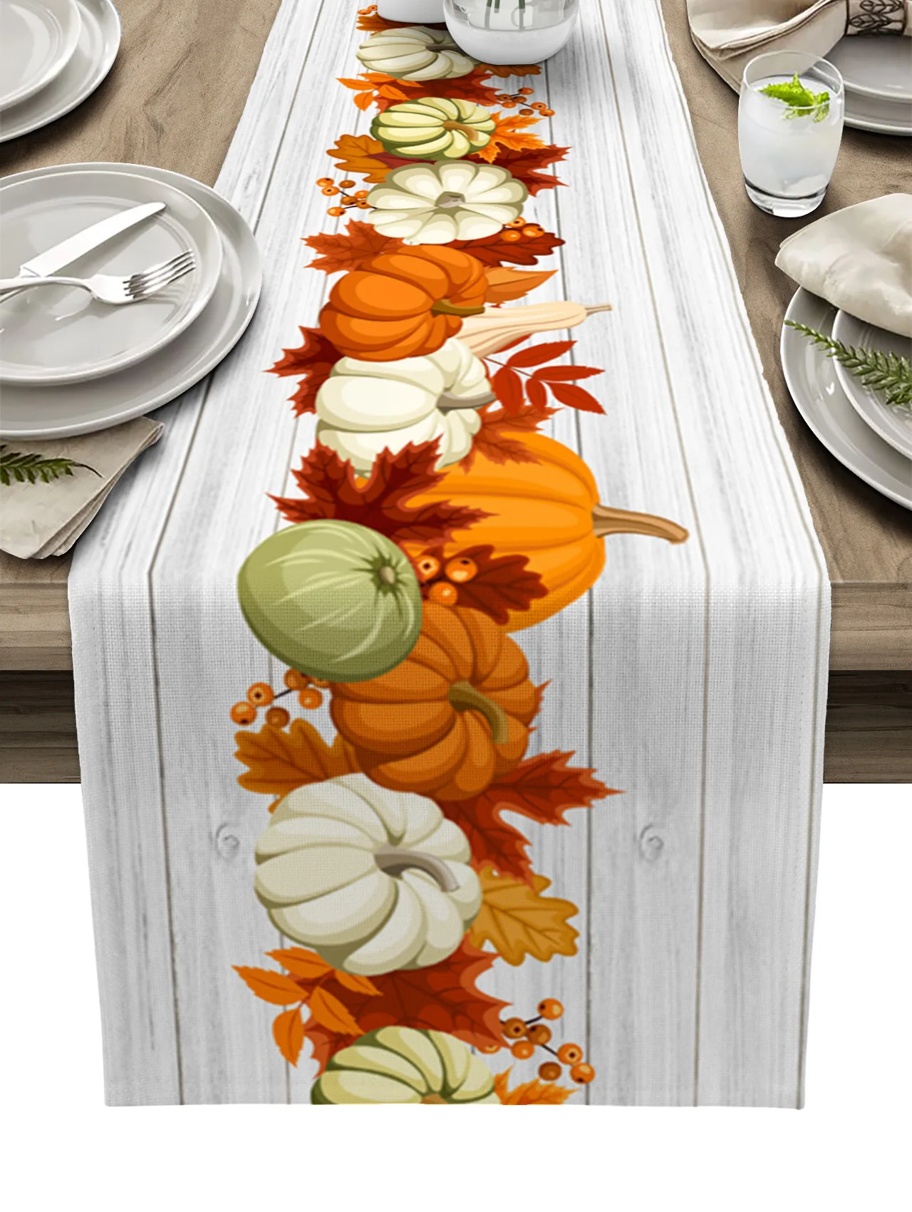 

Thanksgiving Dining Table Runner Wedding Country Decor Pumpkin Maple Leaves Table Runner for Dining Table Christmas Decoration