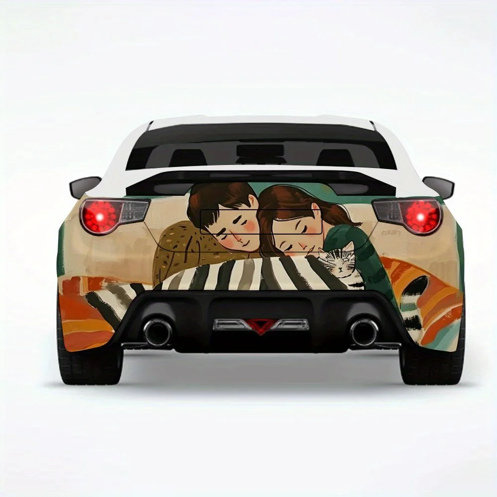 

Warm Hug With Cat Car StickerVinyl Decal for Car Rear, Waterproof Self-Adhesive Vinyl Stickers for Vehicle Tail & Bumper, Decora