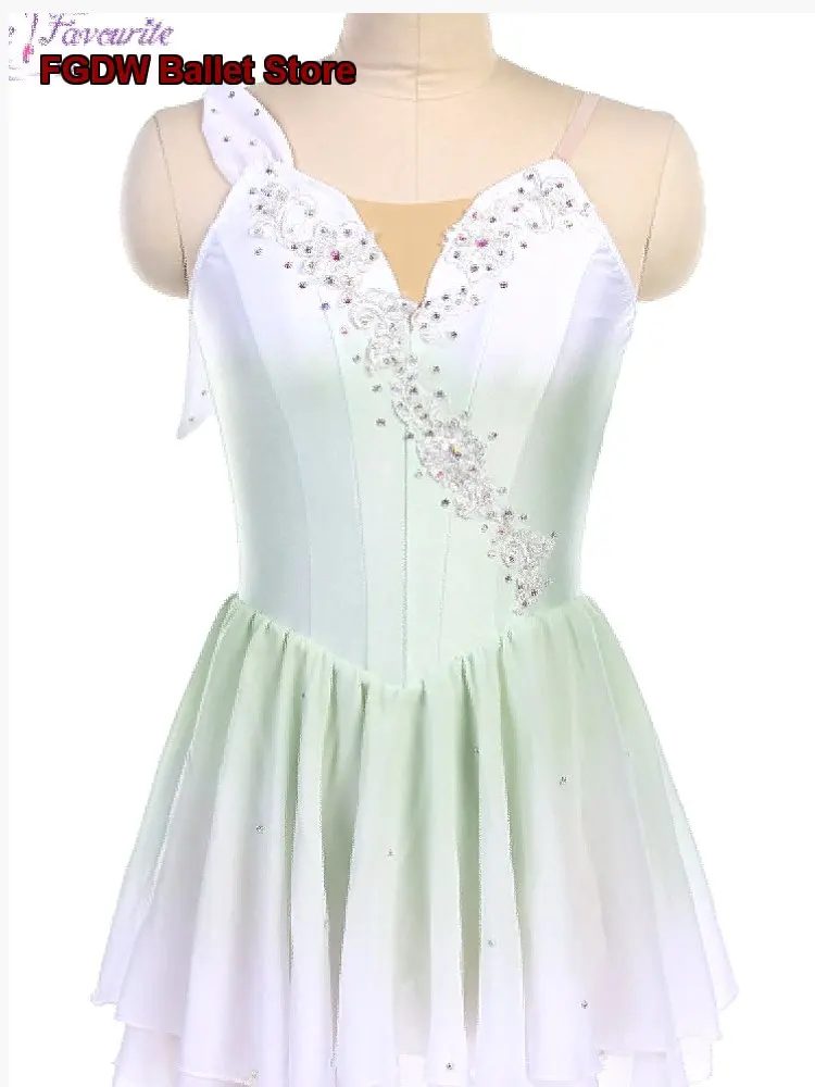 Cupid Children's Professional Performance Gradient Green Competition Chiffon Skirt Women's Skirt Adult Kids