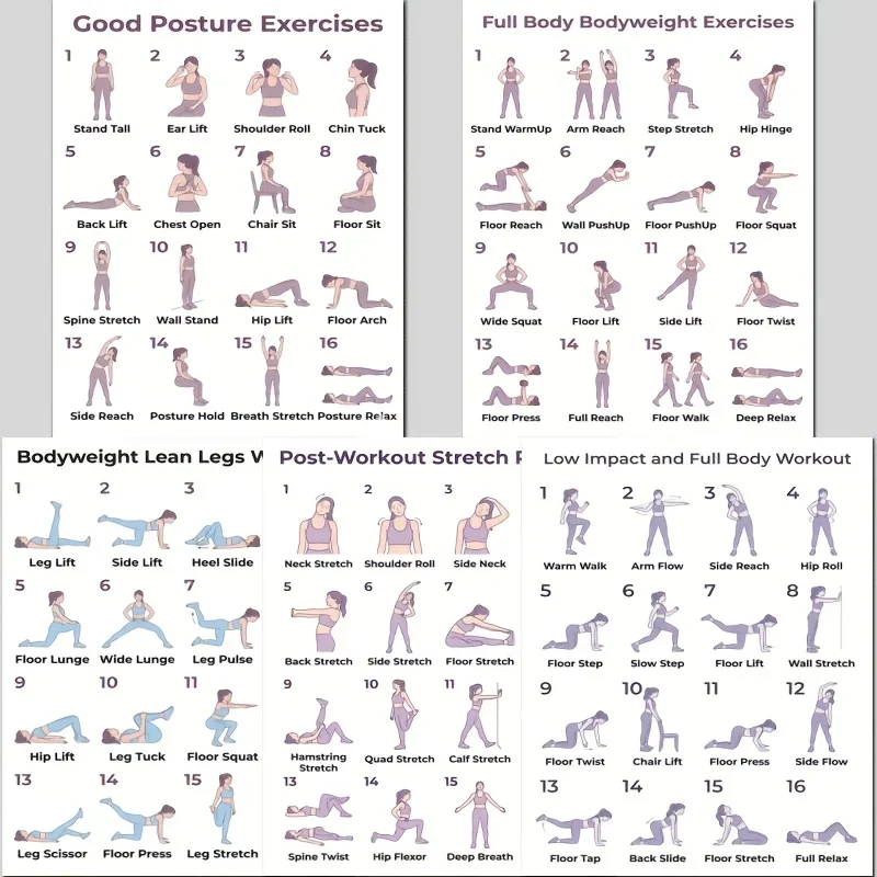 5pcs Workout Guide Set Suitable for Home Gym  Exercise Charts with Posture Training Fitness Guide for Workout