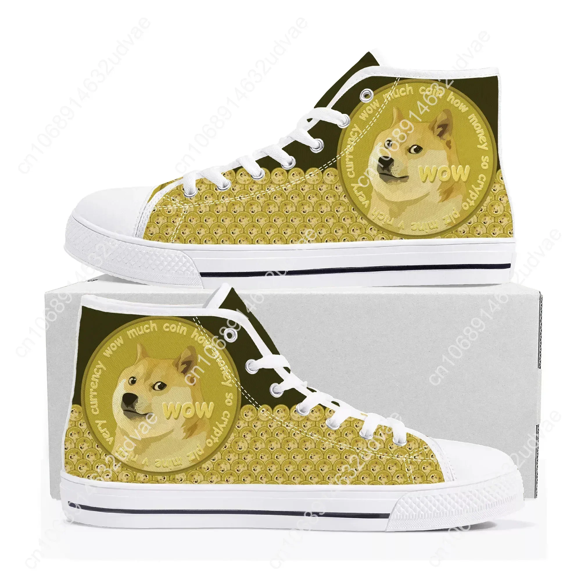 Dogecoin Crypto Currency Dog Coin High Top Quality Sneakers Mens Womens Canvas Sneaker Casual Couple Shoes Custom Shoe