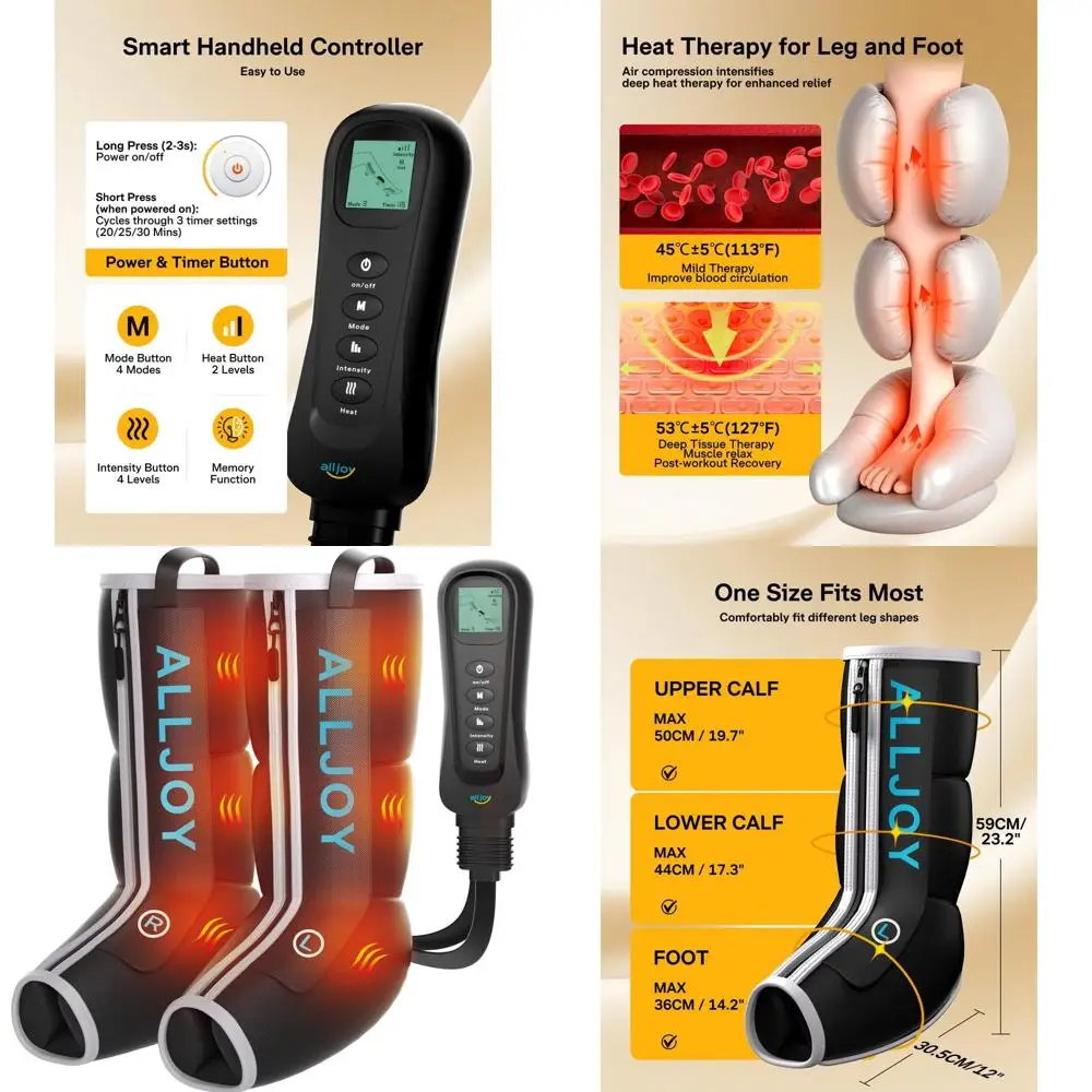

Heat & Compression Leg Massager Boots - 4 Modes, 2 Heat Levels, Pain Relief & Circulation Support