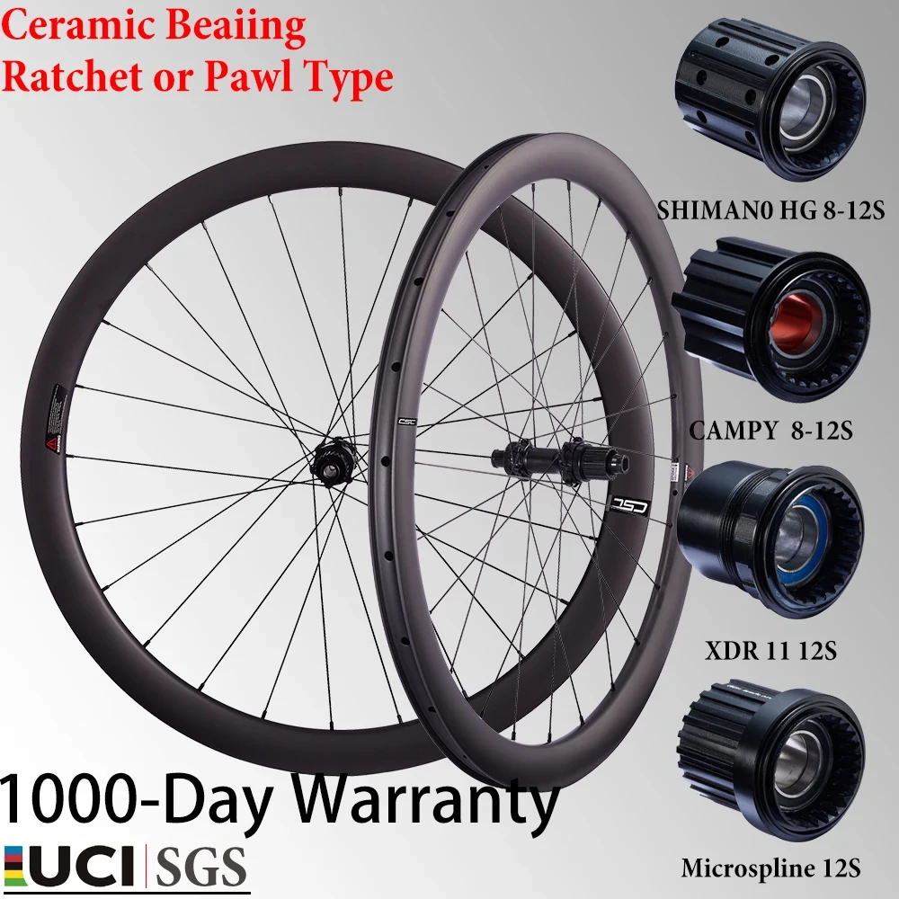 CSC UCI 1280g 54T frein à disque à cliquet en céramique vélo de route roue en carbone 35-58mm pneu Tubeless carbone roues gravier vélo