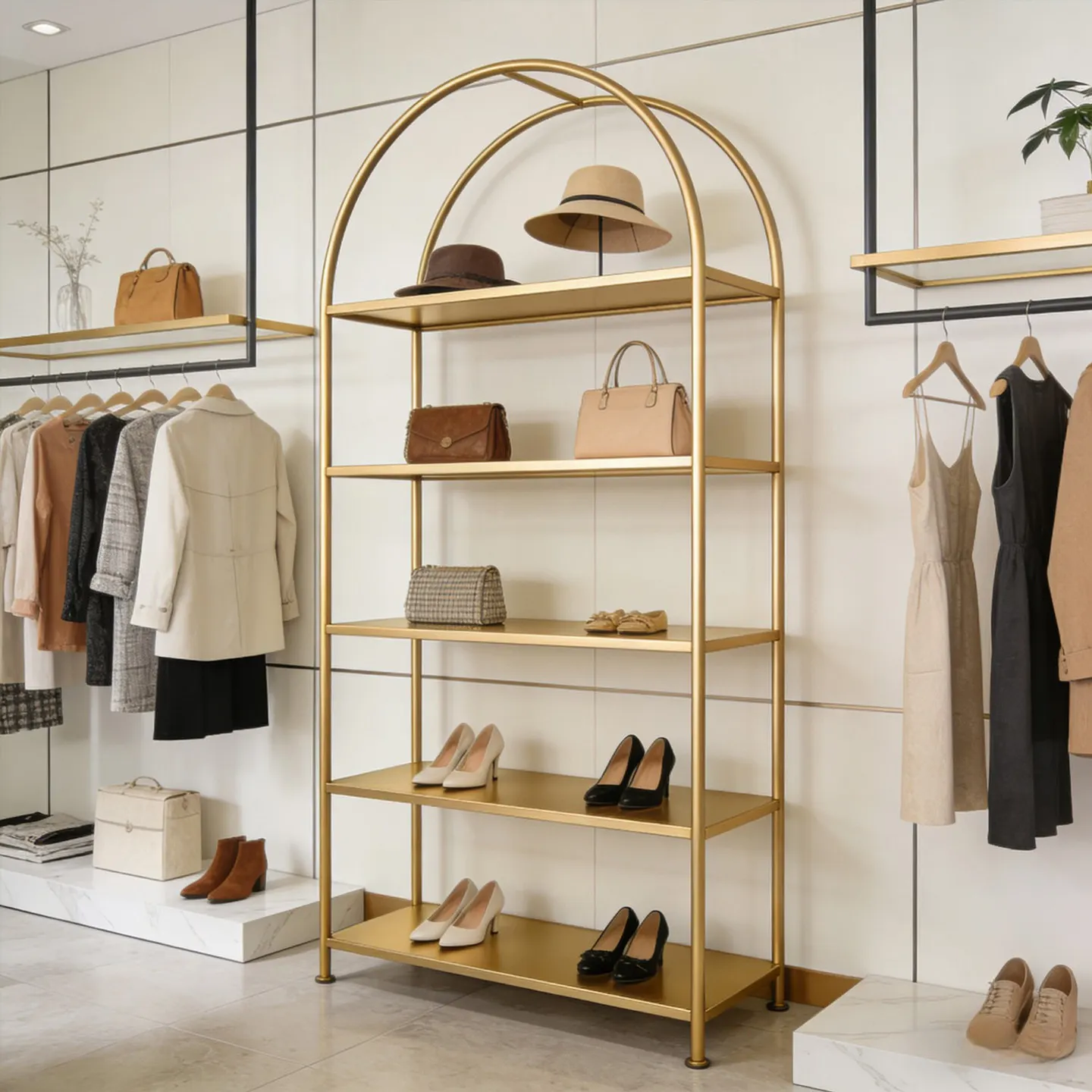 Clothing store shelves Multi-layer shoe and bag display racks Window display racks Women's shoe racks Children's shoe and bag