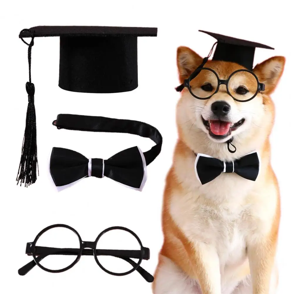 1 Set Pet Graduation Suit Doctor Adjustable With Tassel Felt Pet Cats Dogs Cosplay Hat Collar Glasses Set Pet Accessories