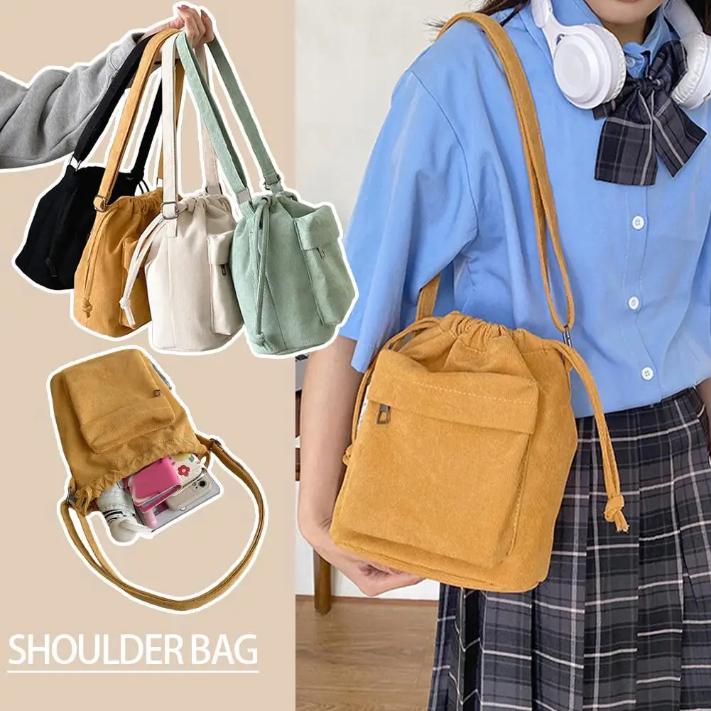 Nova bolsa feminina de ombro médio estilo moda cordão balde saco casual luz juventude crossbody saco