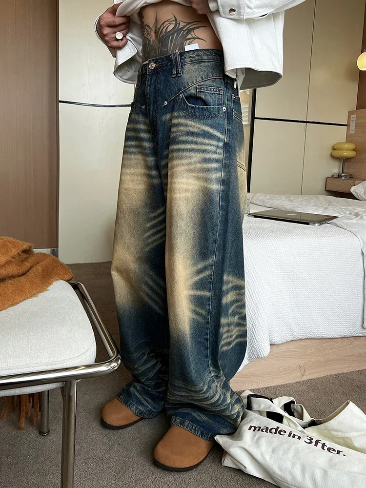 

Wide Leg Jeans Men Bleached Do Old Retro Handsome Japanese Style Baggy Prevalent Hipster Advanced Youthful Vitality Daily