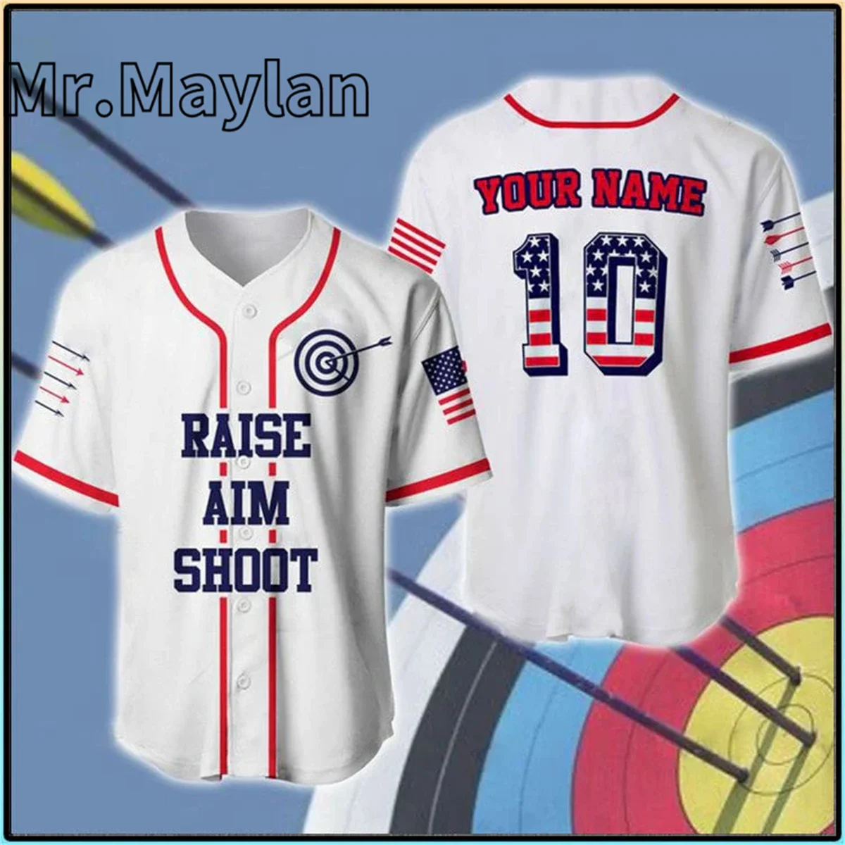 3D Darts American Flag Raise Aim Shoot Personalized And Number Baseball Jersey Shirt Gift For Dart Lover Casual Tee hip hop Tops