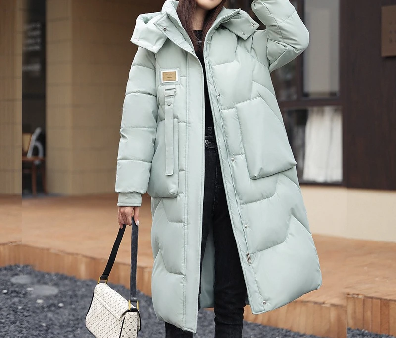 

2025 Winter New Detachable Hat Cotton Jacket for Women Mid To Long Size Over Knee Thickened Cotton Jacket