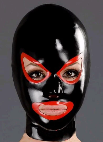 

Latex Mask Sexy Rubber Hood Black With Red Trim Mask With Open Mouth And Eyes Custom Made