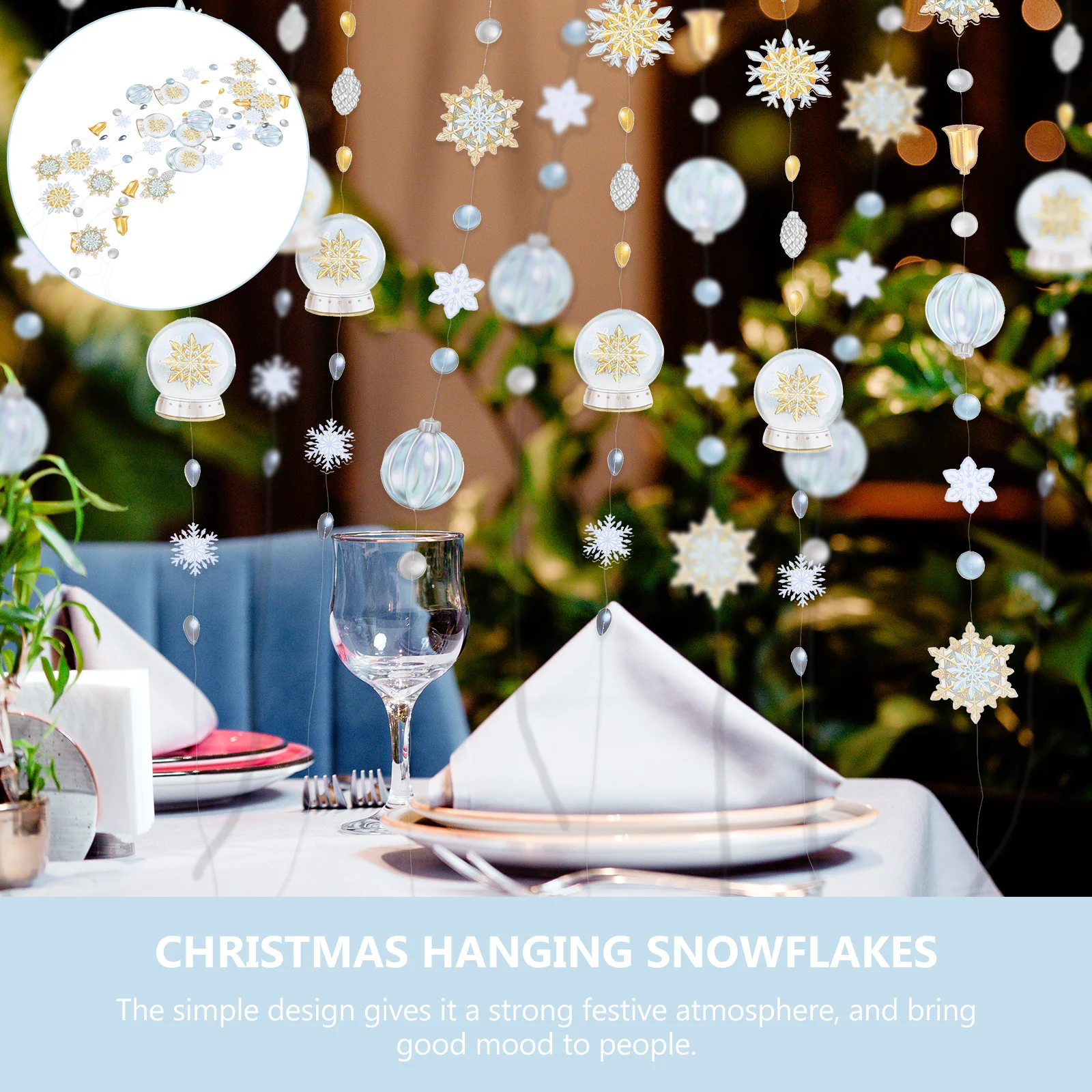 

4Pcs Christmas Hanging Snowflakes Bell Garland Paper Bunting Decor for Indoor Party Home Wall Window Door Mantel Festive