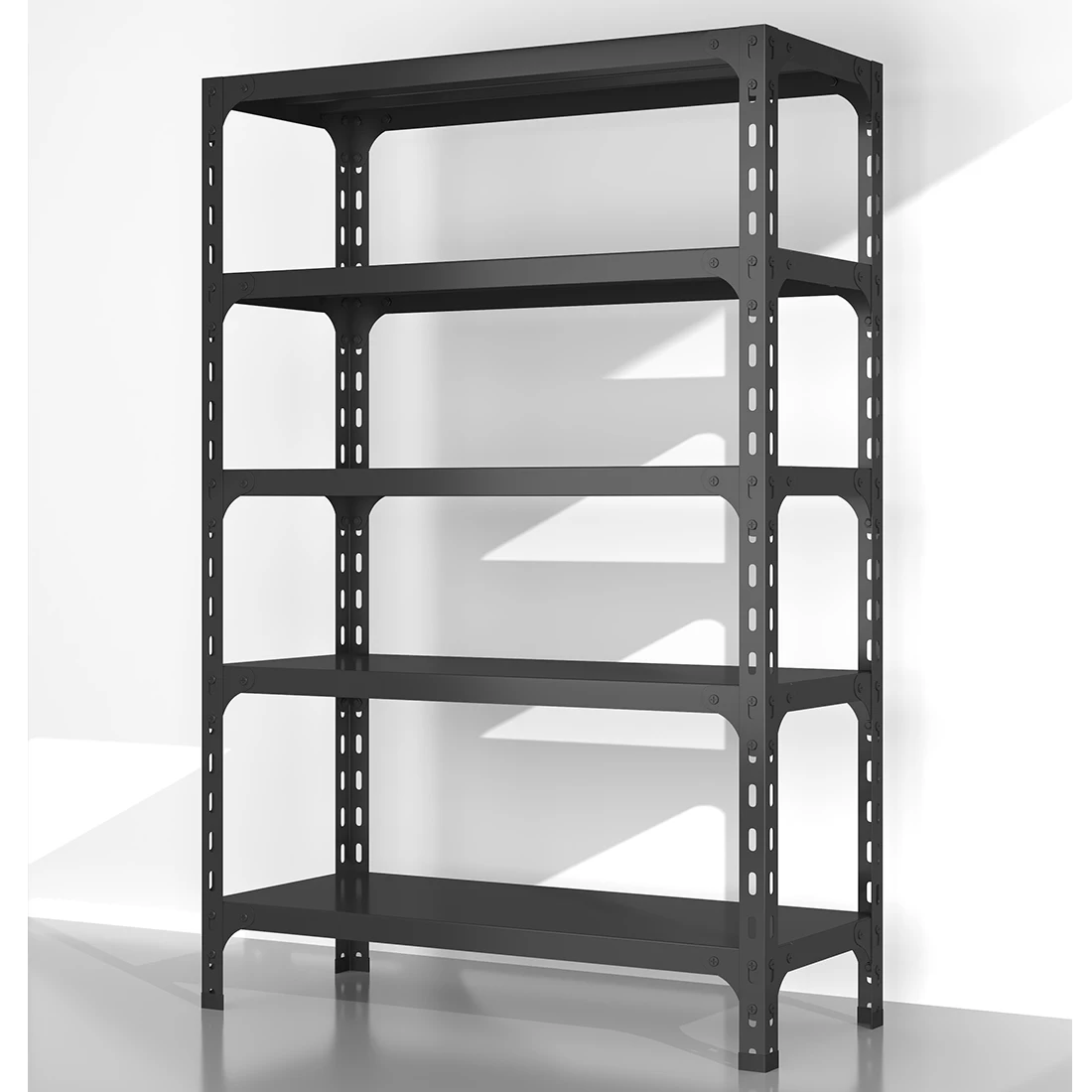 

Shop Iron Metal Goods Display Black Storage Steel Warehouse Shelves Home Kitchen Multipurpose Boltless Rivet Slotted Angle Rack
