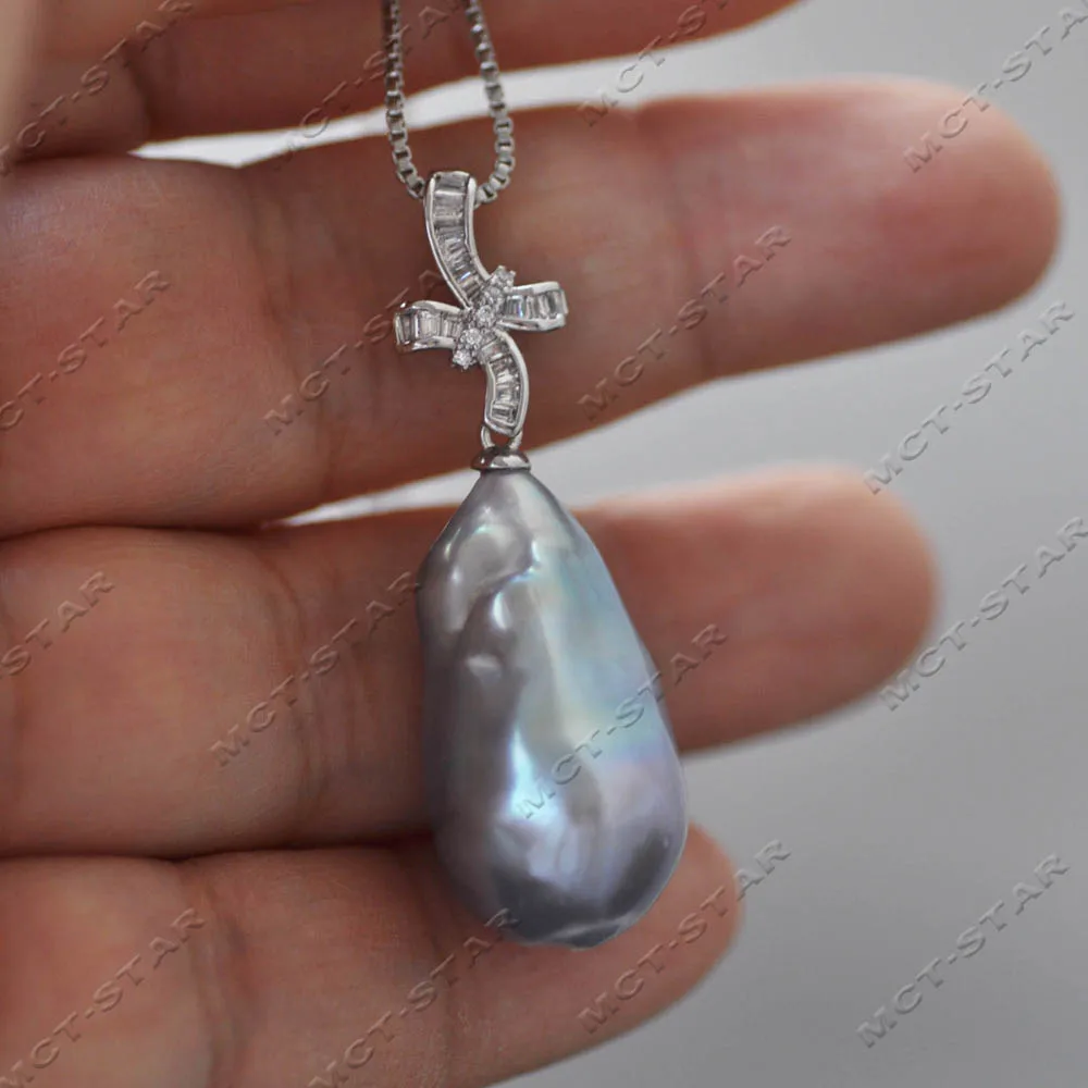 

Z14572 26mm Gray Baroque Reborn Keshi Pearl Ribbons CZ Pendant Charms