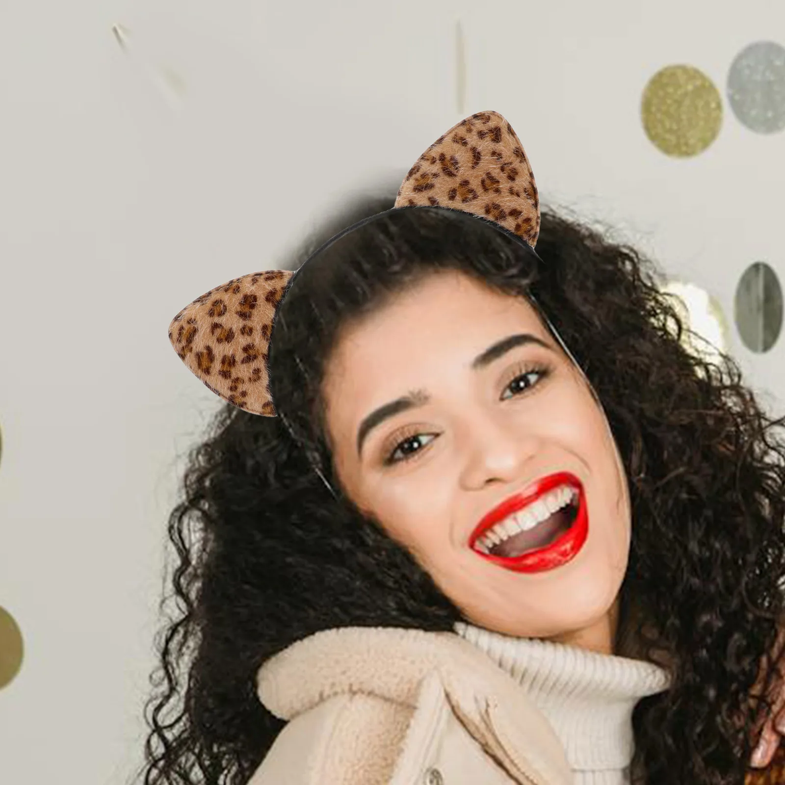 1Set Kat Oren Hoofdband en Bell Choker Set Luipaardprint Feesthoofdtooi voor Volwassenen Leuk Festival Kostuum Accessoire Comfortabel