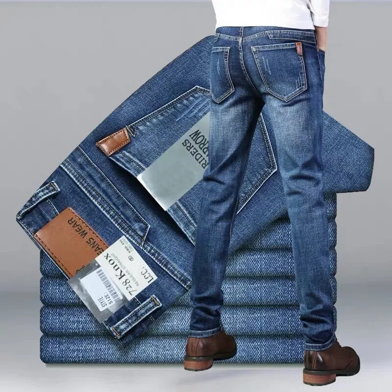 2024 Lente En Herfst Nieuwe Mode Effen Kleur Stretch Jeans Mannen Casual Losse Comfortabele Hoge Kwaliteit Denim Broek