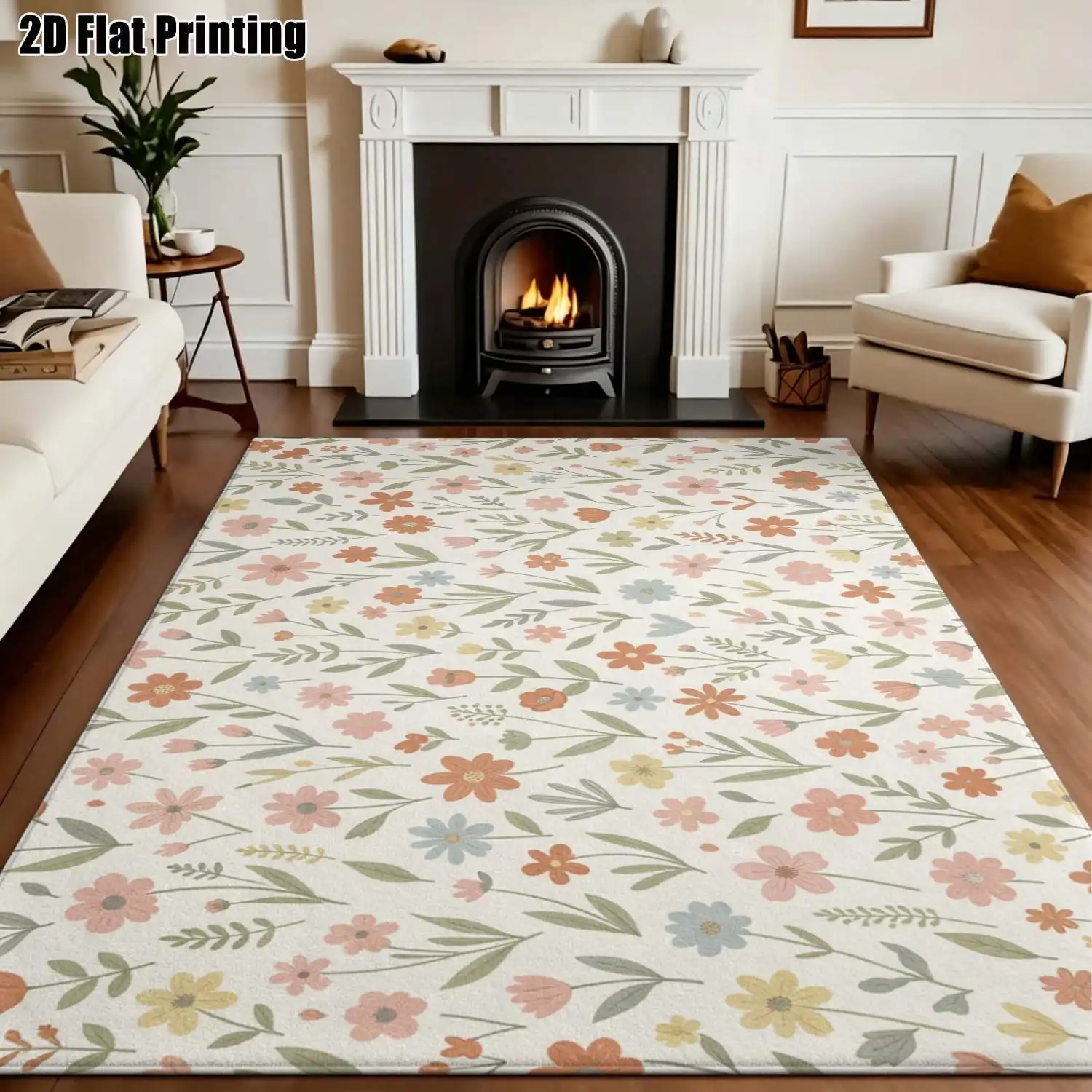 1Pc 2D Printed Morandi Floral Nordic/Instagram Style Machine Washable Carpet, Multi-Size Home Decor Mat for Entryway, Dining Room, Bedroom, Living Room, Etc