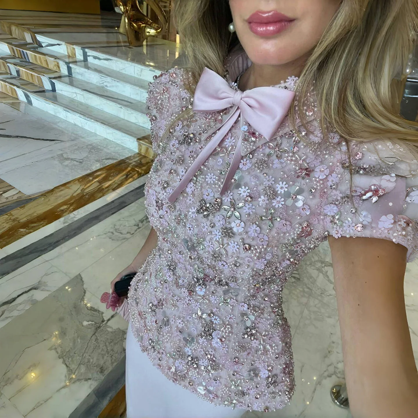 

Шарон Саид Роскошное розовое вечернее платье из двух частей с бисером и коротким рукавом Элегантные арабские вечерние платья для выпускного вечера для женщин SS547 по индивидуальному заказу