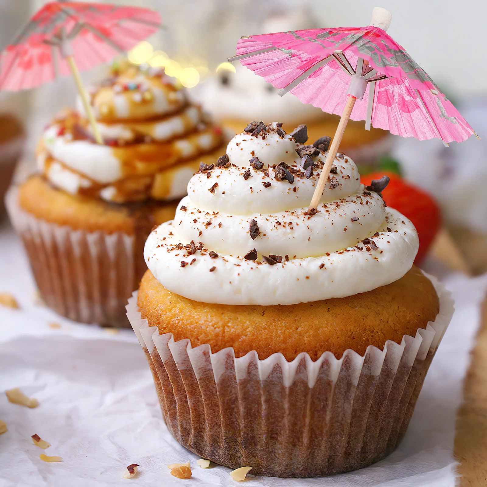 

80 Pcs Paper Cocktail Umbrella Picks Cake Toppers Drink Parasols Party Decorations Bamboo Stick Dessert Accessories