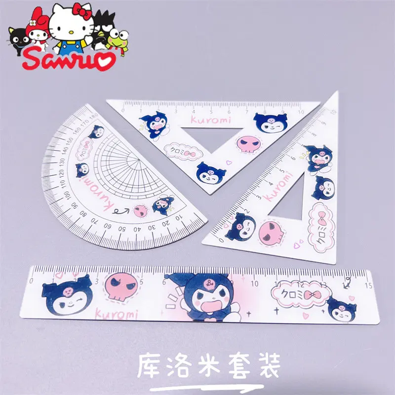 Sanrio Melody Kuromi Acrylic Student Measuring Ruler Set Cinnamoroll Pochacco Kids DIY School Students Office School Stationery