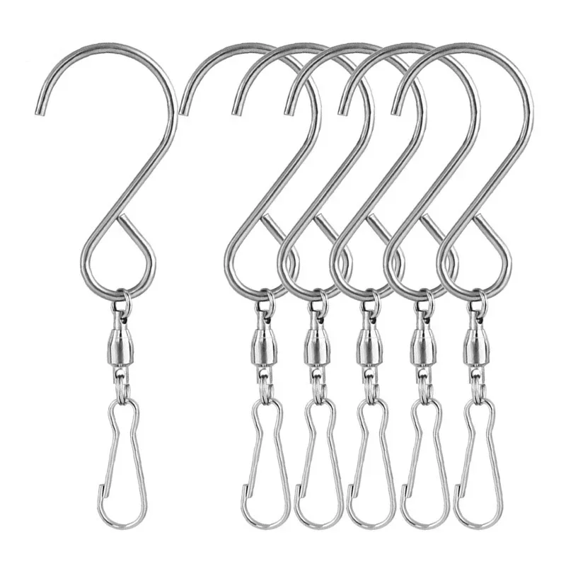 5pcs S Type Stainless Steel 360 Degrees Rotating Small Bearing Wind Chime Hooks Metal Hanging Hooks Flower Basket Hanging Hooks