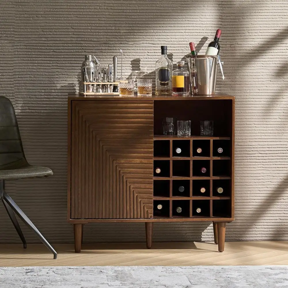 

Современный буфет Walnut Century с винными полками и регулируемыми полками для гостиной или столовой