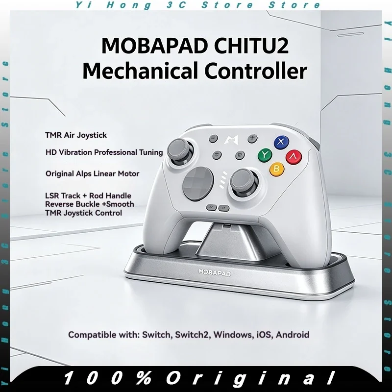 MOBAPAD Chitu 2 HD Retro Gray Wireless Game Controller TMR No Drift Joystick Mechanical Gamepad with Charging Dock for Switch PC