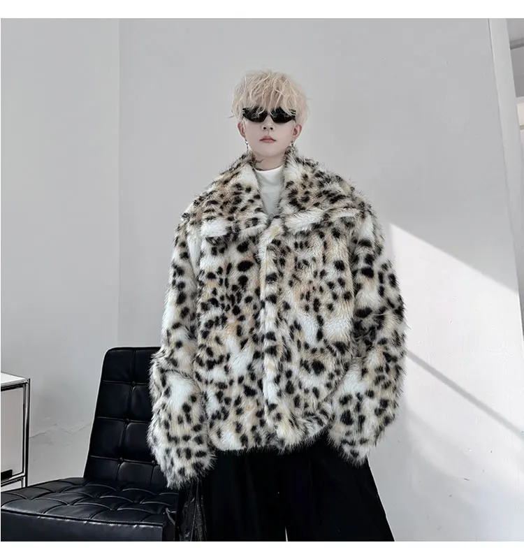 2024 Autumn Winter Fashion High Street Trendy Personality Handsome Leopard Print Fur Cotton-padded Coat Men Women Faux Fur Coats