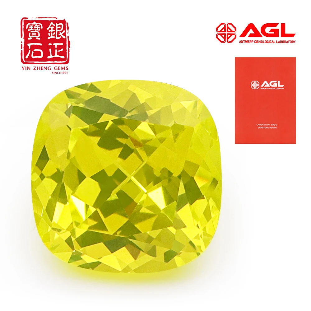 Lab Grown Yellow Color Yttrium Aluminium Garnet Flame Melted Loose Stone Lab Diamonds Cushion Cut YAG Stones For Jewelry Making