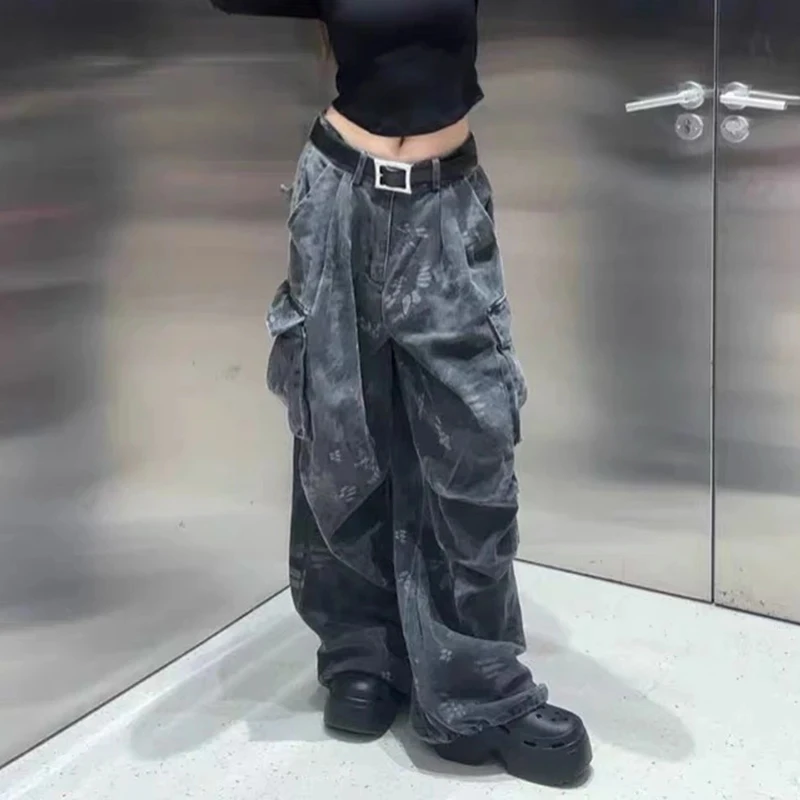 فضفاض جيب الجينز المرأة البضائع عمال التمويه النمط الأمريكي 2025 الخريف الشتاء عالية الخصر مستقيم الساق سراويل تقليدية #3