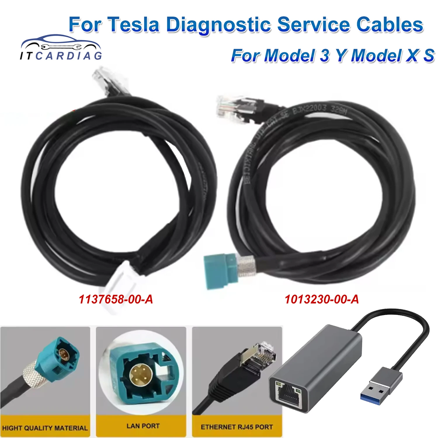 

3pcs for Tesla Diagnostic Service Cable for Tesla Model 3/Y/S/X Ethernet adapter Cable Cable1137658-00-A 1137658-00-C