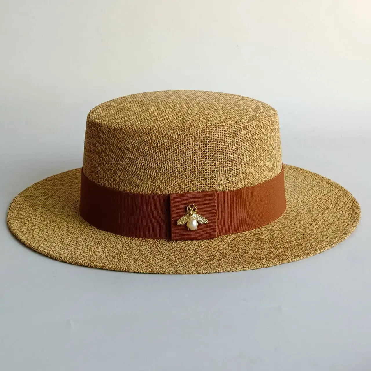 flat top sun hat  Delicate weaving Straw Hat summer straw hat pearl new elastic ribbon hat sombreros   chapeau femme