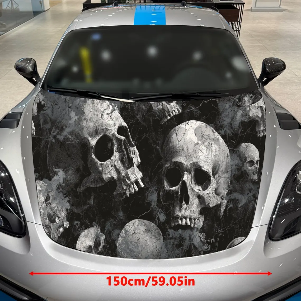 Car Decals A Multi-Skull In Monochrome Scene Close - Up With Textured Bone And Eerie Visual Depth Car Hood Sticker, Waterproof S