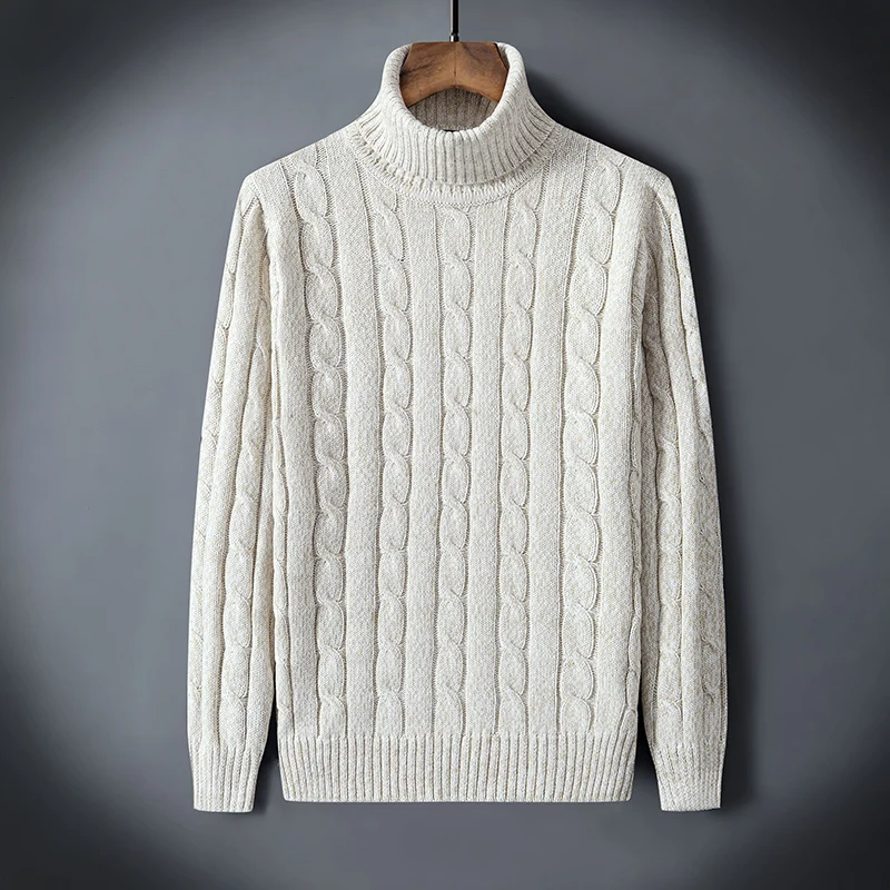 Twist Sweater Men's Turtleneck Pullovers High Neck Loose Winter Korean  Fashion Trendy Thick Warm White Sweater knitted