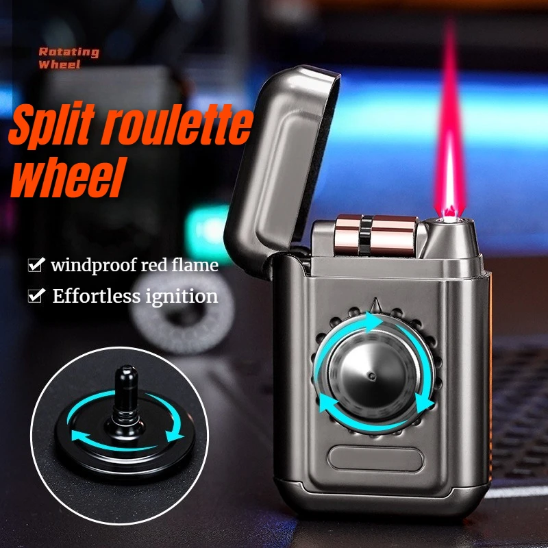 Split Turntable Roller Electronic Induction Lighter Creative Redfire Metal Windproof Men's Smoking Accessories Cigarette Lighter