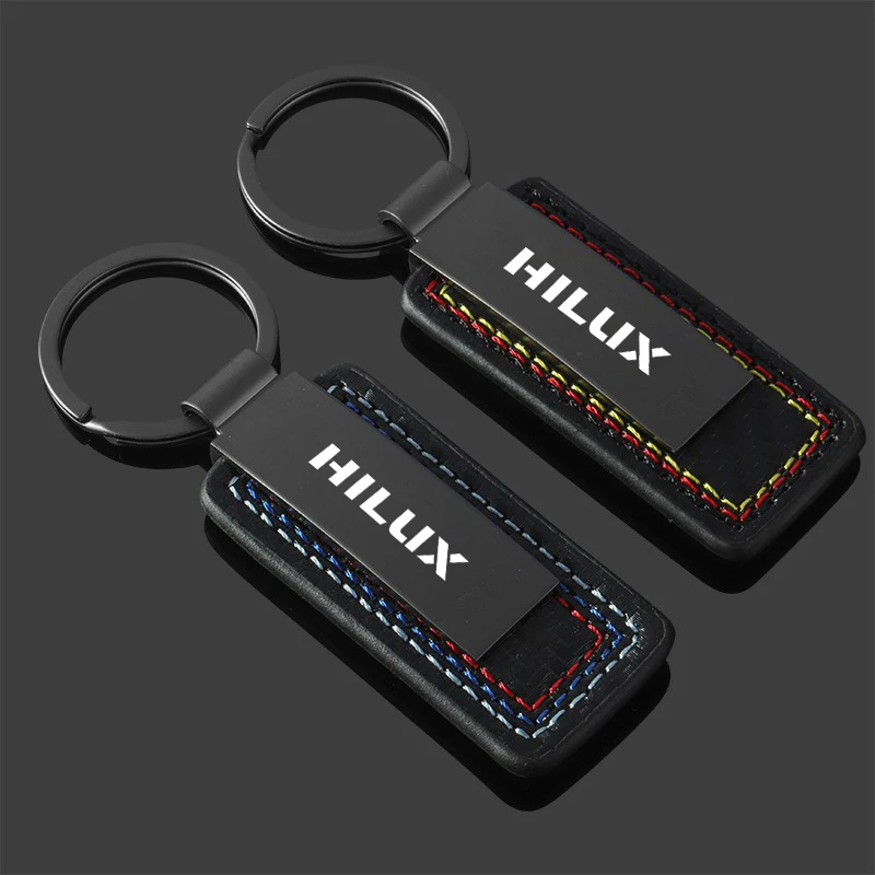 High Grade Car Logo Keychain Stainless Steel Leather Key Ring Gift For Toyota Hilux Surf Vigo Revo 2017 2018 Keyring Accessories