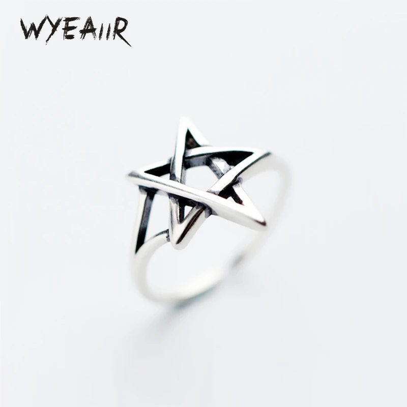 

WYEAIIR 925 Sterling Silver Openwork Star Geometry Retro Thai Silver Cute Resizable Opening Ring For Women Jewelry