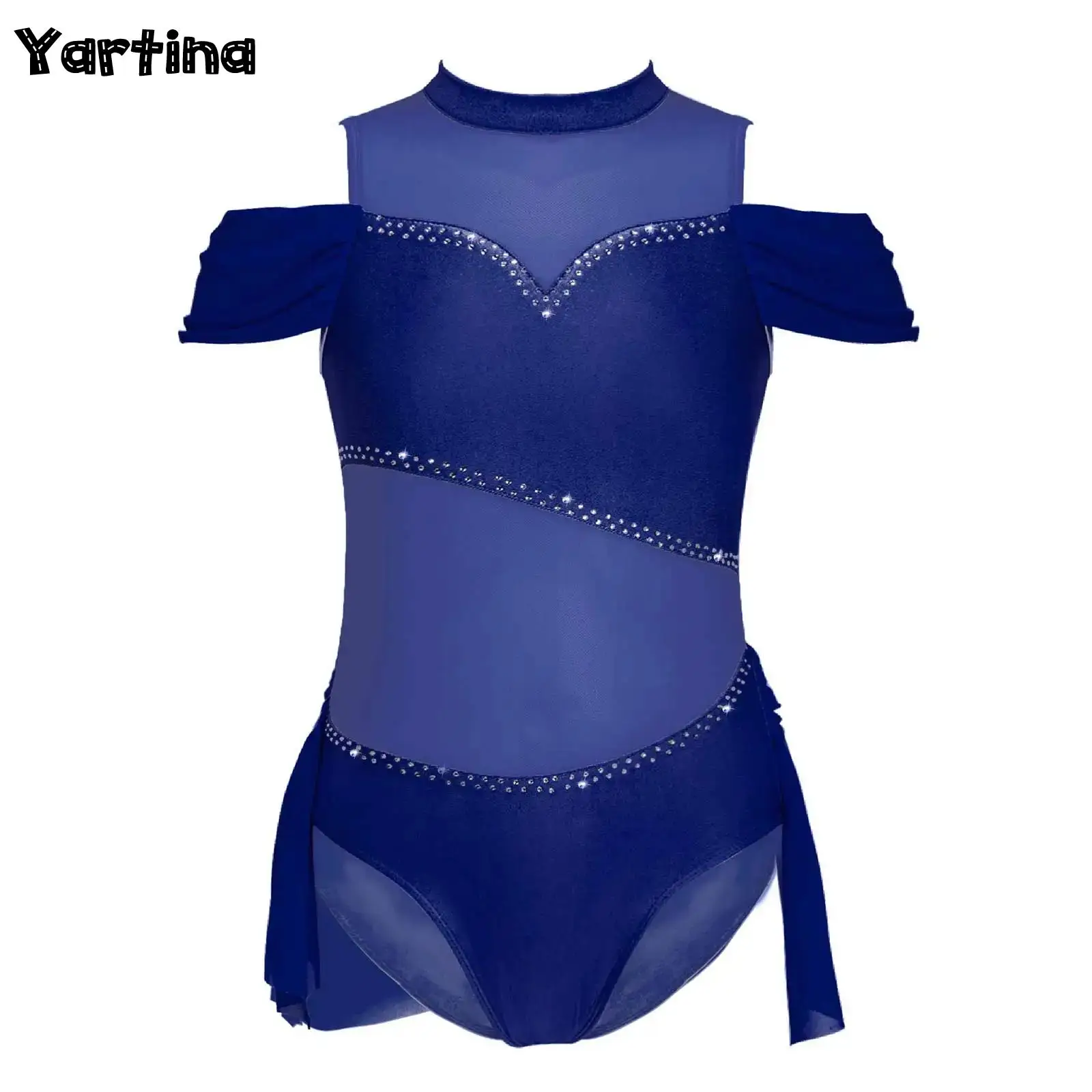 Kids Girls Gymnastics Artistic Skating Ballet Jersey Costume Ballerina Fairy Dance Leotard Mesh Splice Tight Fitting Jumpsuit