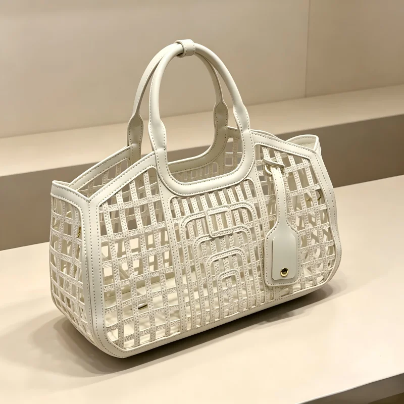 New Hollow Grid Women Handbag Highend Designer Small Tote Bag Portable Ladies Basket Purse Removable Strap Crossbody Bags