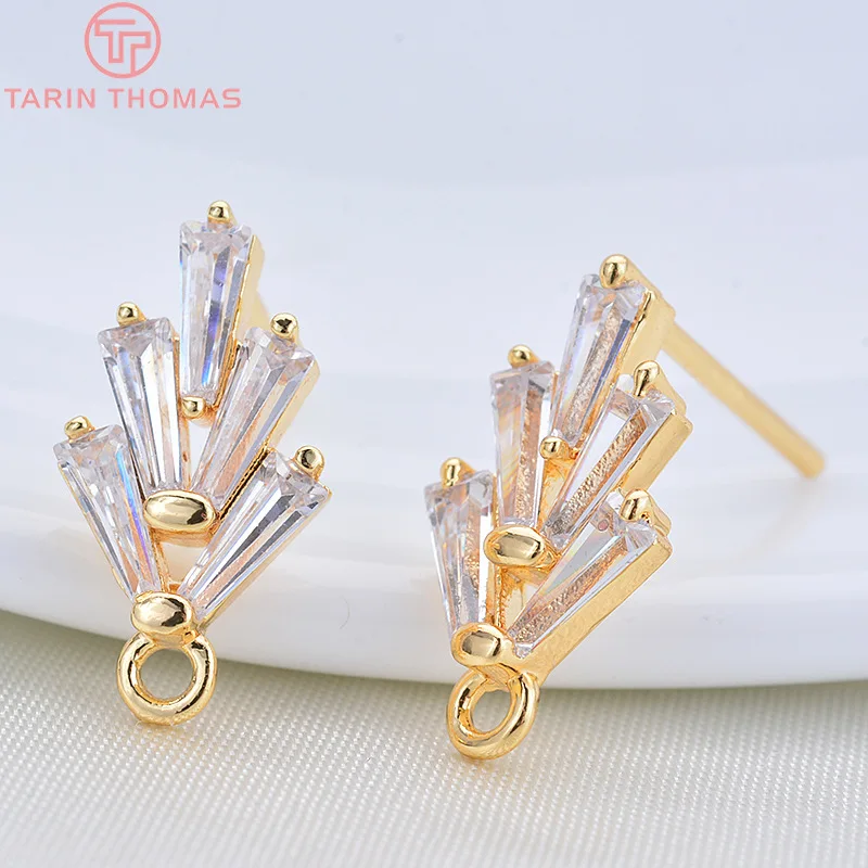(2294)4PCS 14.5*7.5MM 24K Gold Color Brass Zircon Tree Leaf Leaves Stud Earrings High Quality Jewelry Findings Accessories