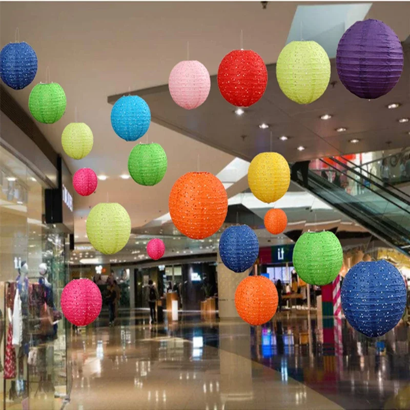 30cm Hollow Out Paper Lantern Chinese Paper Ball Lampion Hanging Color Wedding Decoration Paper Lanterns Lampshade Party Decor