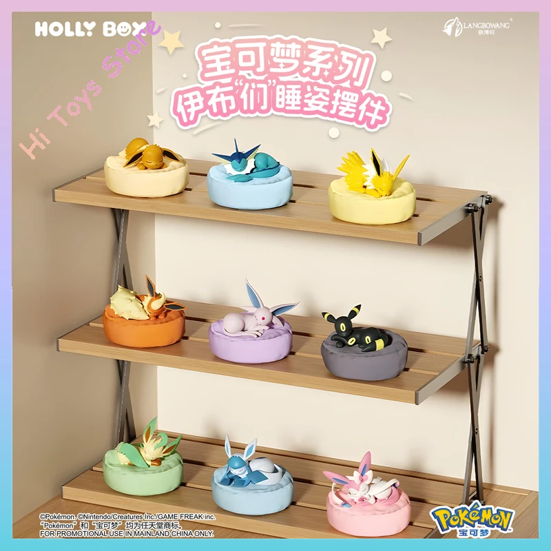 HOLLY BOX Original Blind Box Seri Eevee Posisi Tidur Blind Box Sylveon Ornamen Boneka Buatan Tangan Figur Aksi Hadiah Ulang Tahun