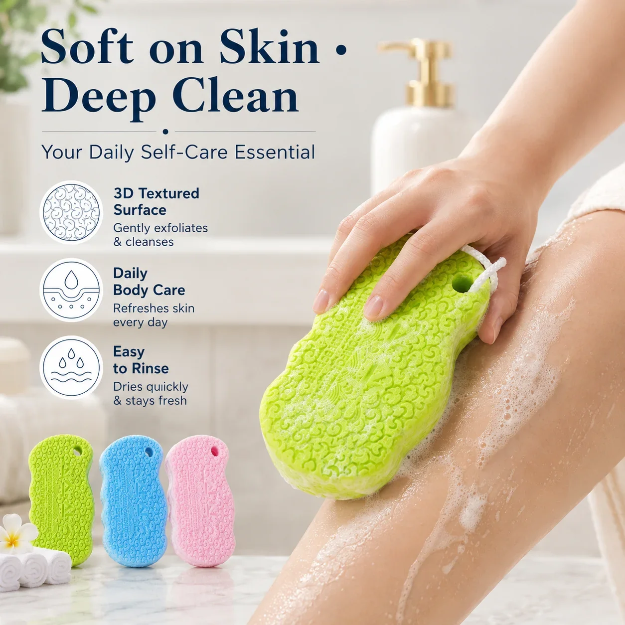 Korean 3D Porous Scrub Sponge, Painless Quick Mud Removal, Exfoliating Body Sponge for Adult Kid Shower Use