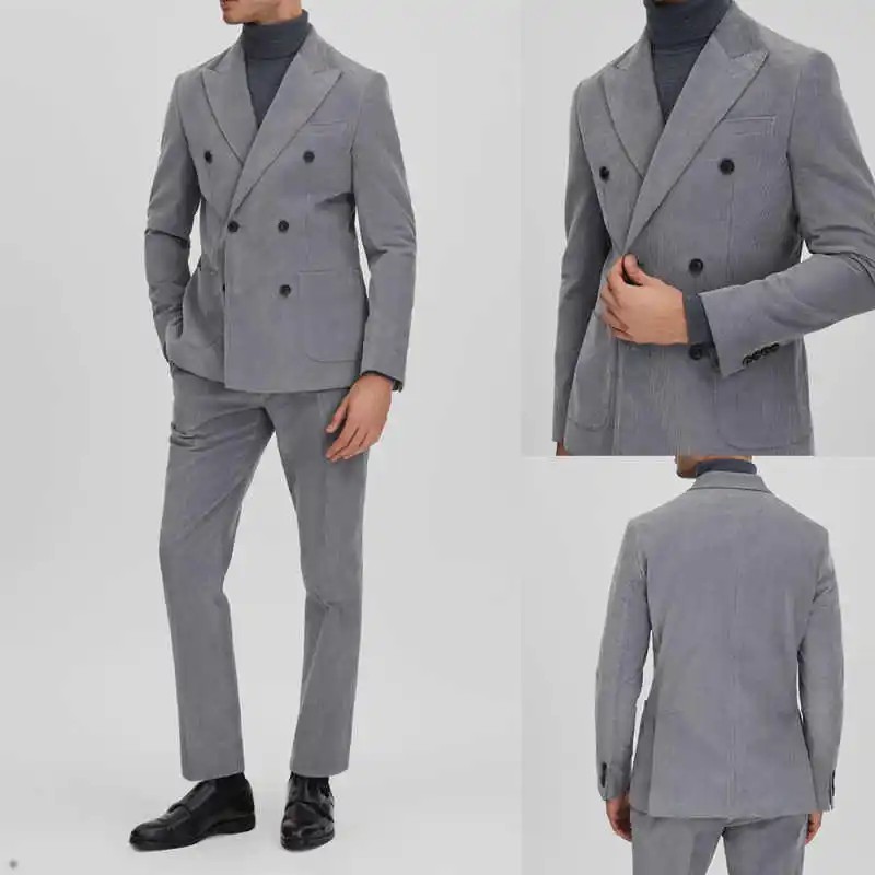 

Formal Men's Suit Tuxedo Double Breasted Corduroy Men Wedding Suits Groom 2 Pieces Men's Fashion Suit Coat Customized