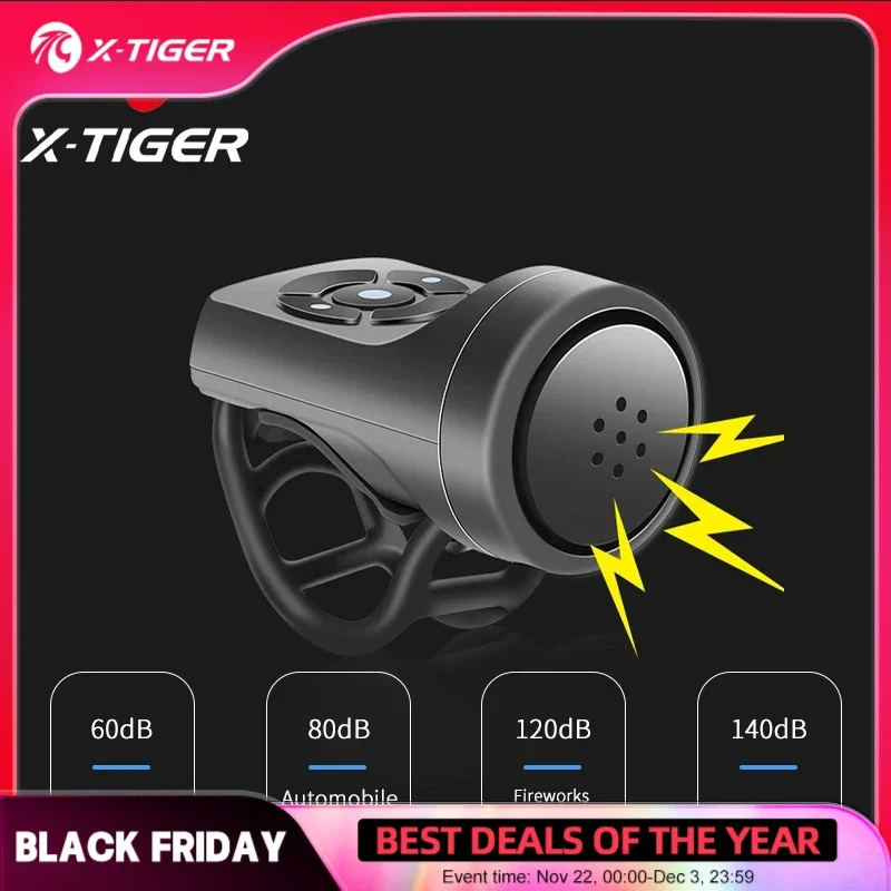 X-TIGER Bicycle Bell Rechargeable Bike Motorcycle Electric Anti-theft Alarm Horn Loud Alarm Ring Bell Road Cycling Accessories