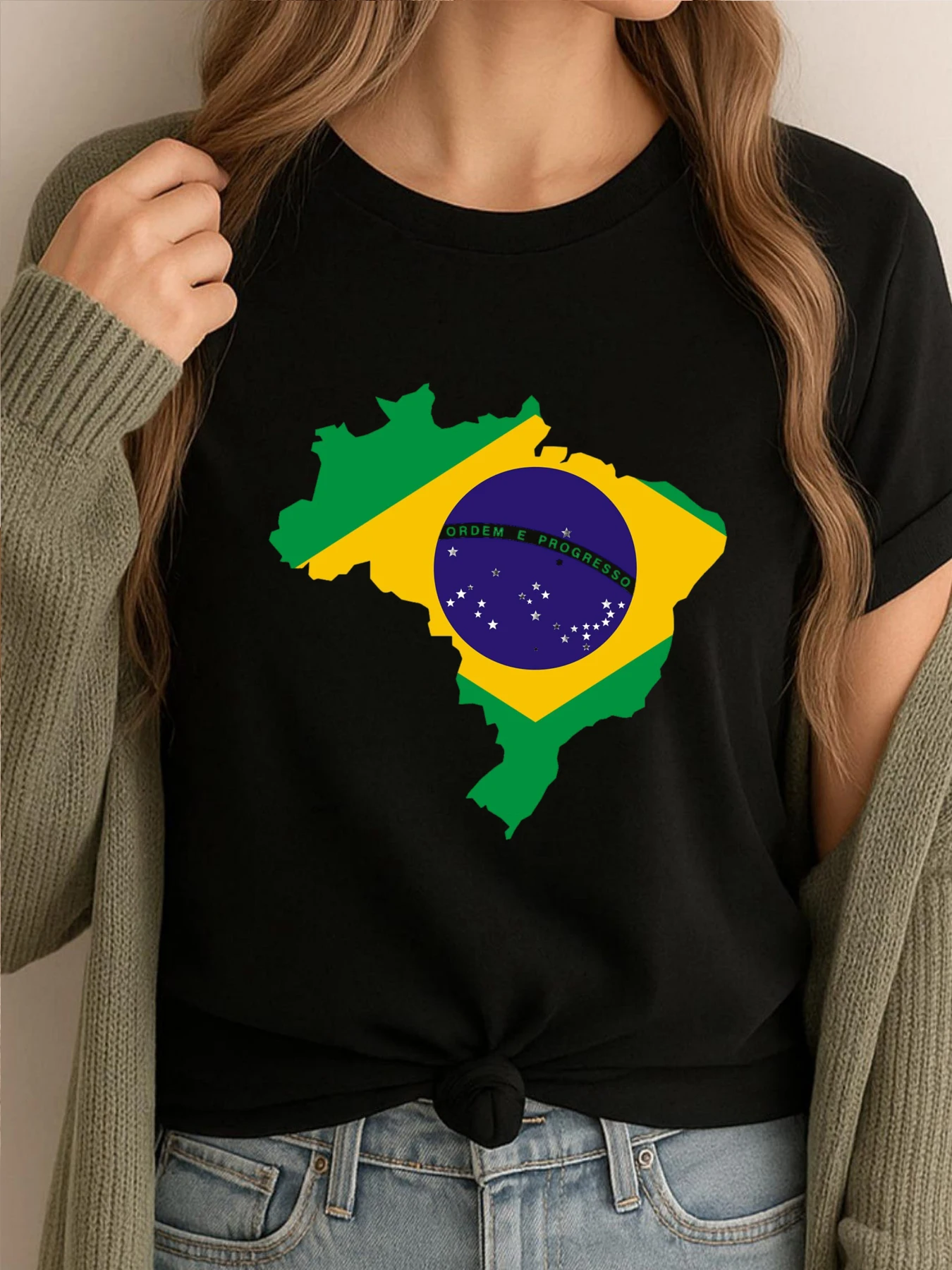 

Graphic Tees Brazil Flag Map Camisas Basicas Hombre Cotton T-Shirt Unisex Casual Comfort Classic Clothes